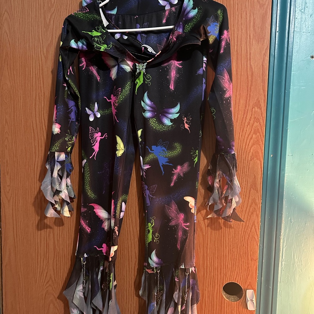 Black Fairy Print Ruffle Sleeve Jumpsuit